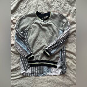 BCBG Max Azria Layered Sweatshirt Stripe Shirt Hem Pullover Gray XS Sport